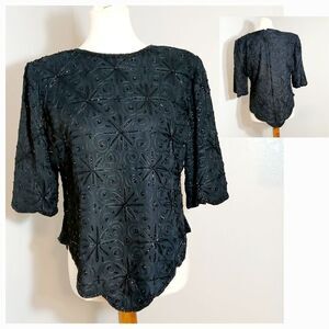 Praise Hymn Vtg Black Embellished Blouse Size M